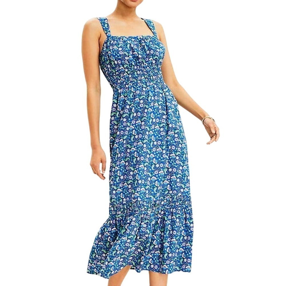 NWT LOFT Floral Shirred Flounce Smock-Waist Nap Dress Sundress - Sz Small